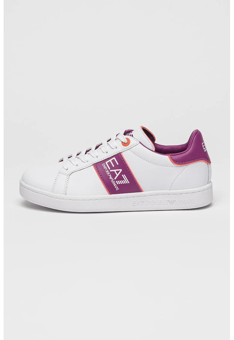 Pantofi sport din piele si piele ecologica cu detalii logo, Violet/Alb optic