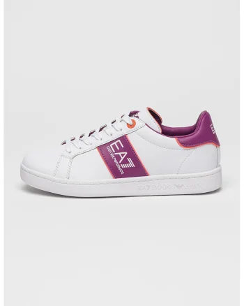 Pantofi sport din piele si piele ecologica cu detalii logo, Violet/Alb optic