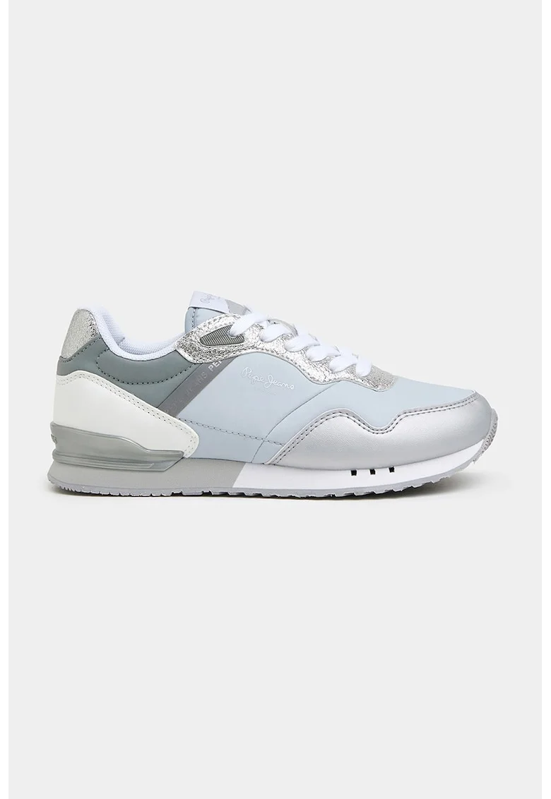 Pantofi sport low-cut cu garnituri de piele ecologica, Albastru pastel/Argintiu