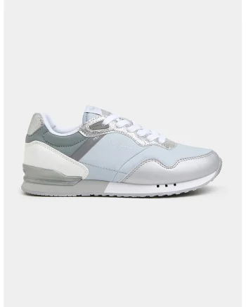 Pantofi sport low-cut cu garnituri de piele ecologica, Albastru pastel/Argintiu