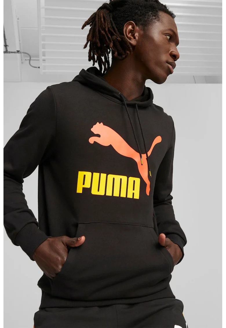 Hanorac cu imprimeu logo si buzunar kangaroo Classics, Negru/Galben/Portocaliu