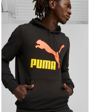 Hanorac cu imprimeu logo si buzunar kangaroo Classics, Negru/Galben/Portocaliu