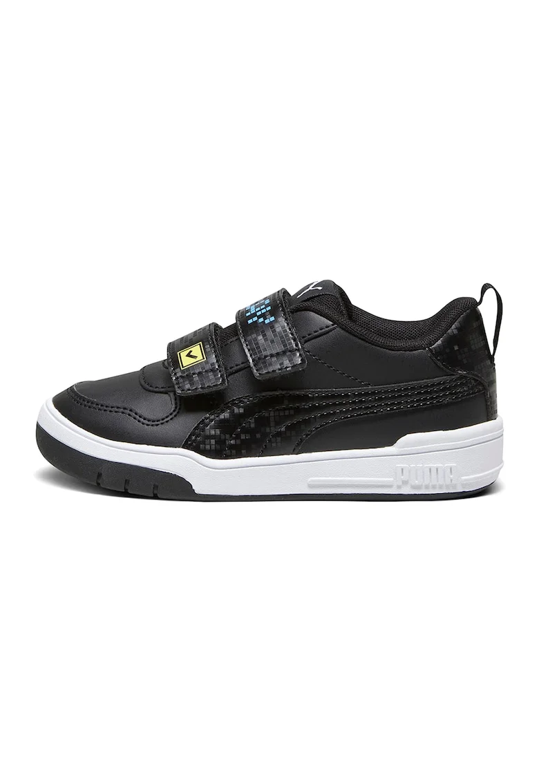 Pantofi sport de piele ecologica cu velcro Multiflex, Negru/Albastru