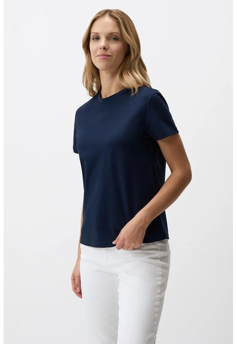 Tricou cu decolteu la baza gatului, Bleumarin