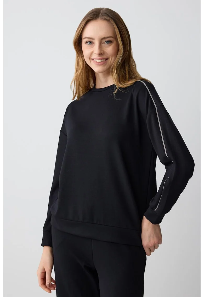 Bluza de trening uni cu decolteu la baza gatului, Negru