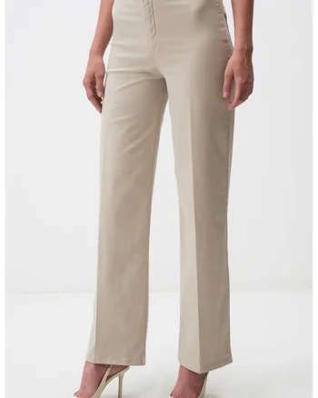 Pantaloni drepti din amestec de lyocell, Crem