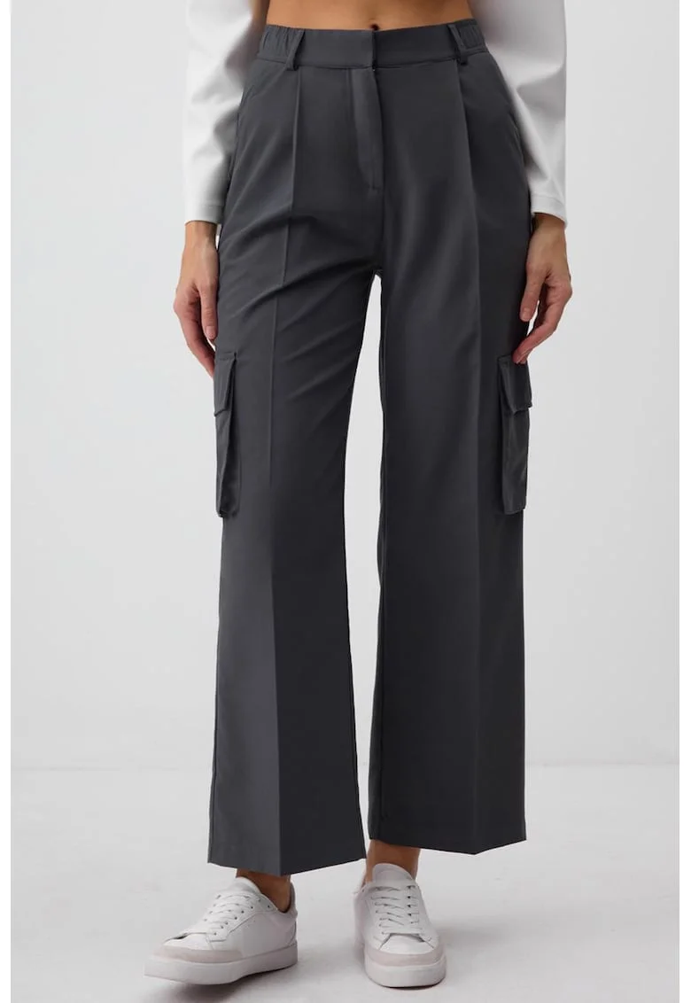Pantaloni cargo de costum cu talie inalta, Gri antracit
