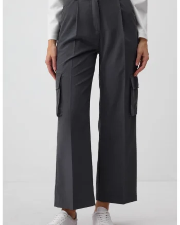 Pantaloni cargo de costum cu talie inalta, Gri antracit