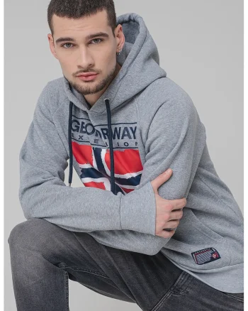 Hanorac regular fit cu logo, Rosu/Gri melange