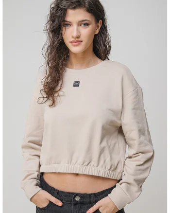 Bluza crop de trening cu logo, Alb fildes