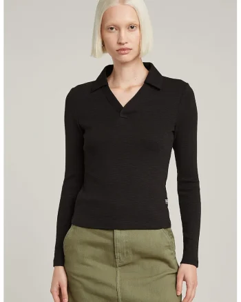 Pulover de bumbac organic cu guler polo, Negru