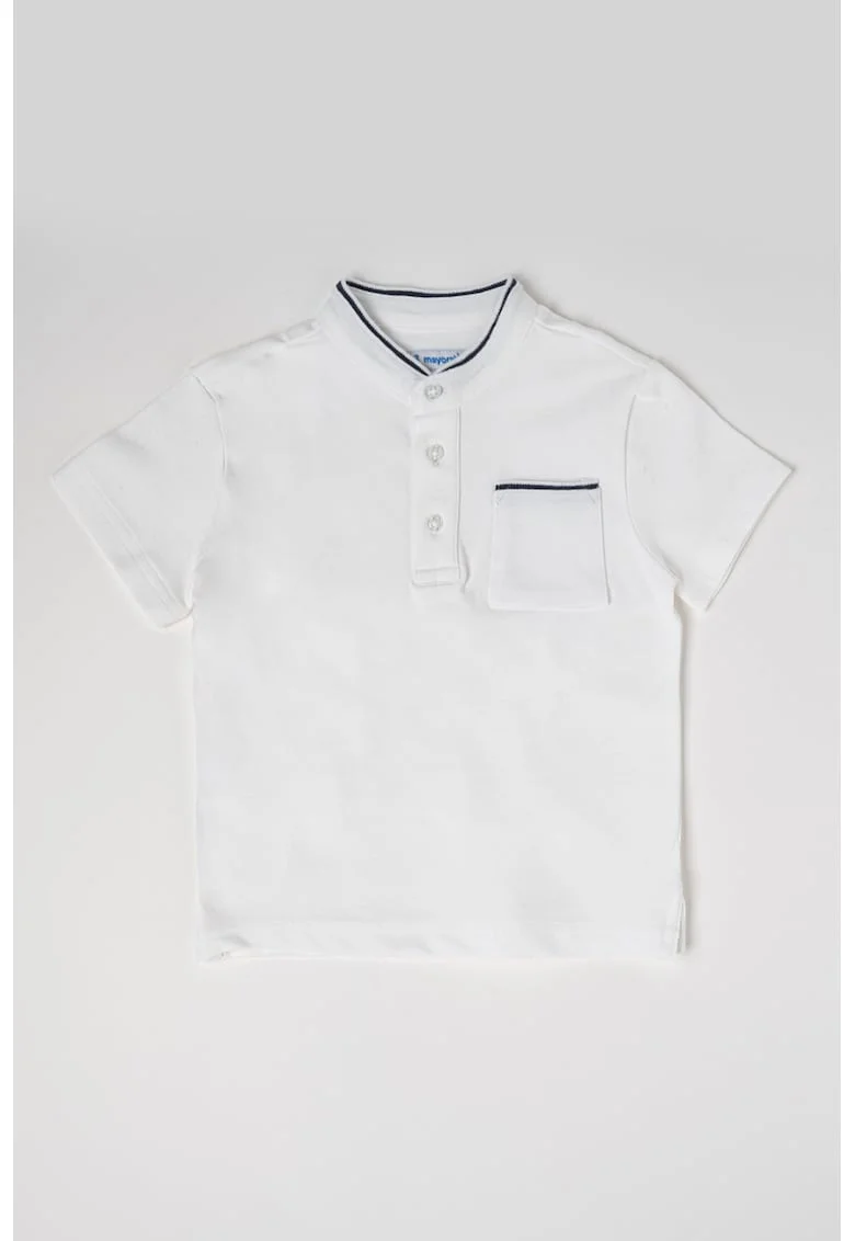 Tricou cu buzunar pe piept si decolteu henley, Alb optic