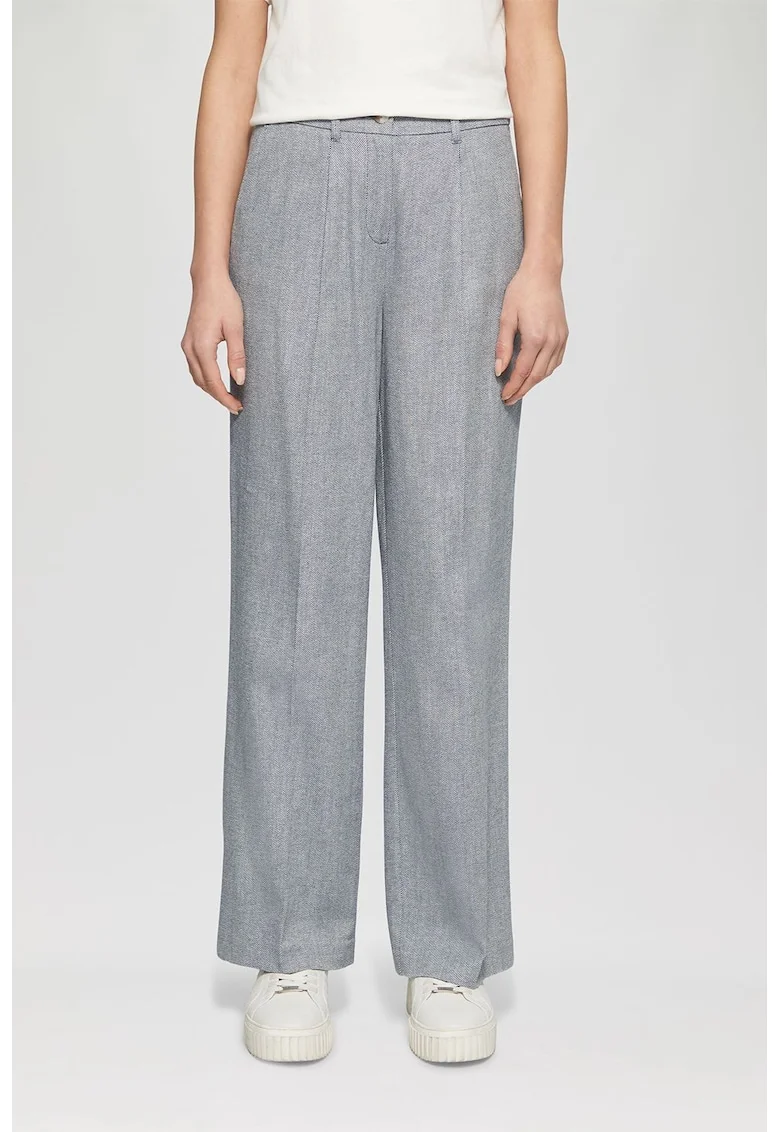 Pantaloni din amestec de bumbac cu talie medie, Albastru deschis