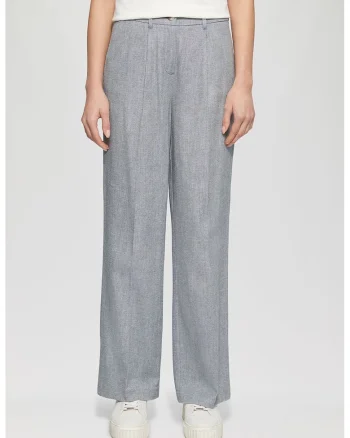 Pantaloni din amestec de bumbac cu talie medie, Albastru deschis