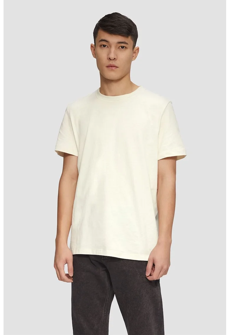 Tricou cu decolteu la baza gatului, din bumbac, Crem