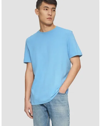 Tricou cu decolteu la baza gatului, din bumbac, Albastru pastel