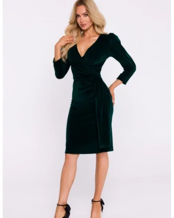 Rochie de seara din velur cu panglica,, Verde