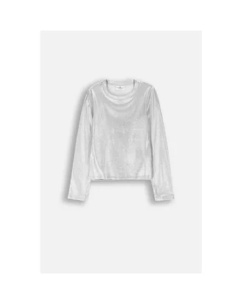 Bluza metalizata cu decolteu rotund, Argintiu
