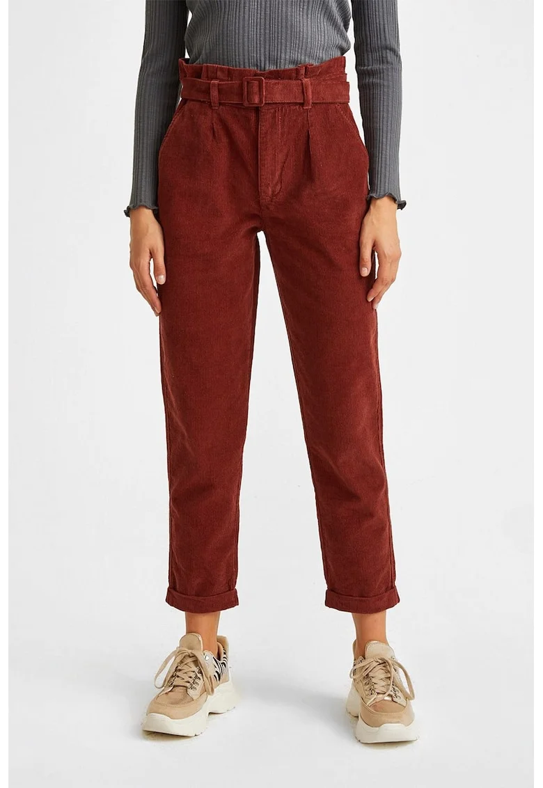 Pantaloni conici cu talie inalta, Caramiziu