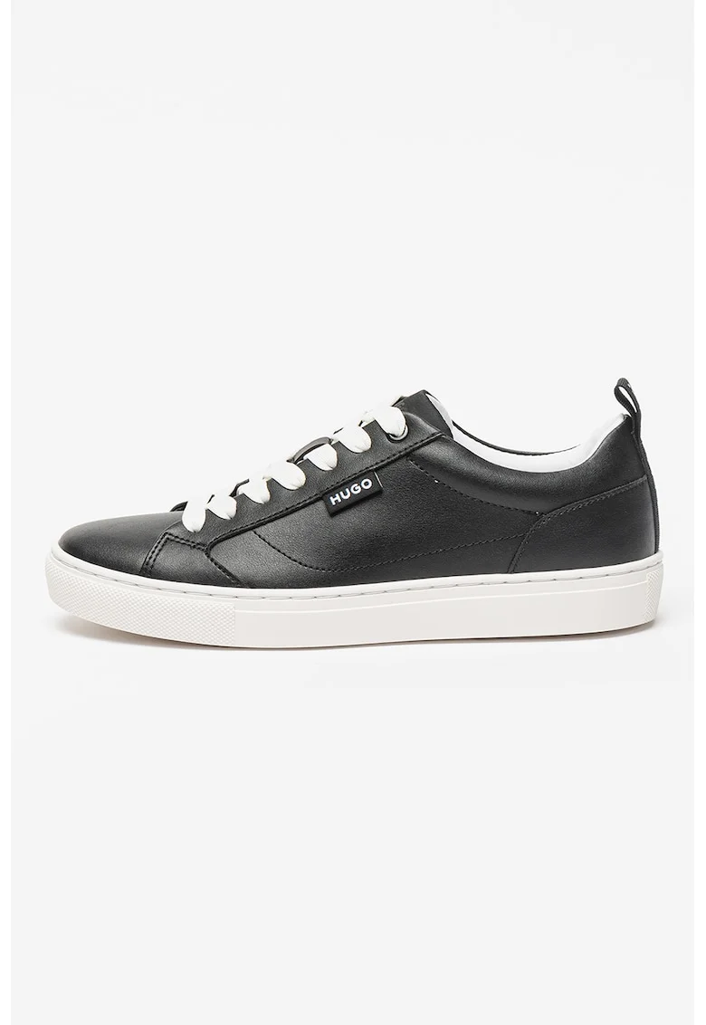 Pantofi sport de piele ecologica cu logo discret, Negru