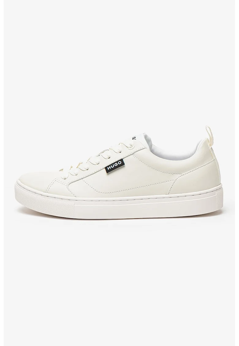 Pantofi sport de piele ecologica cu logo discret, Alb