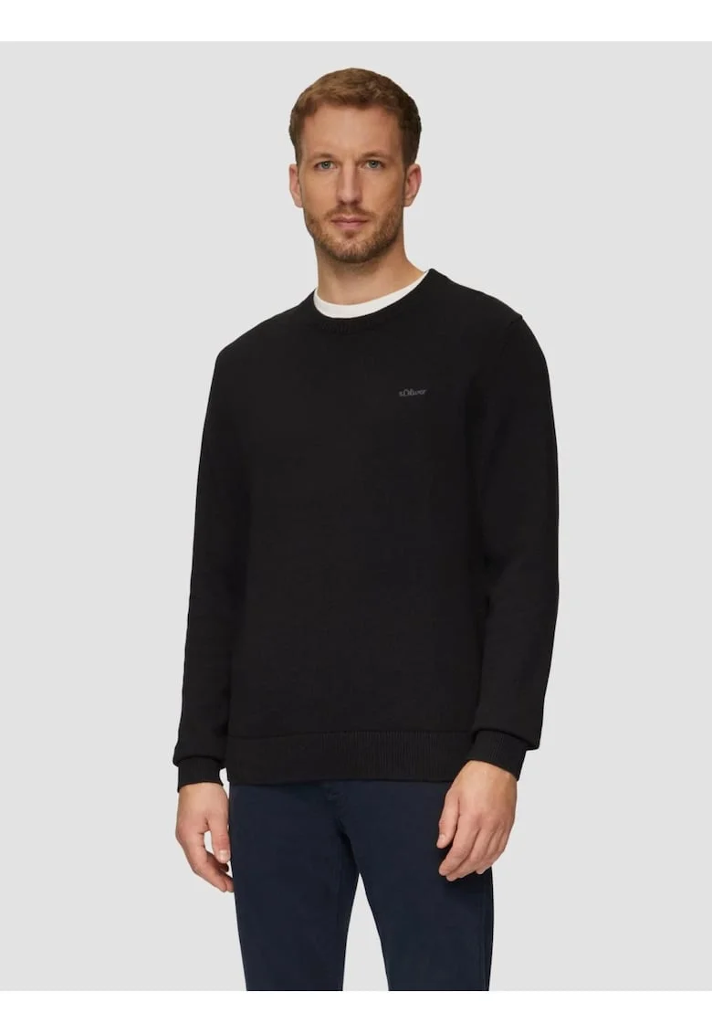 Pulover tricotat barbati cu decolteu la baza gatului, Regular Fit,, Negru