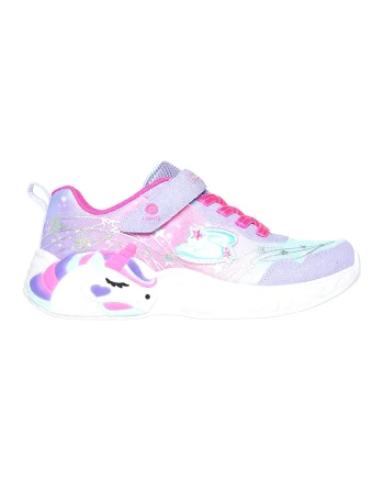 Pantofi sport cu velcro, imprimeu si led-uri, Lila/Roz