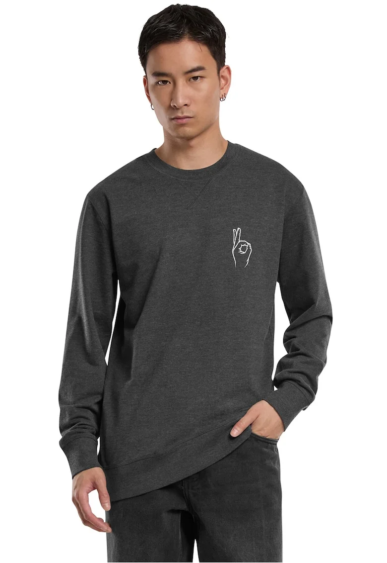 Bluza de trening unisex de bumbac cu decolteu la baza gatului, Gri carbune