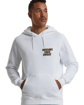 Hanorac unisex cu buzunar kangaroo si imprimeu grafic, Alb