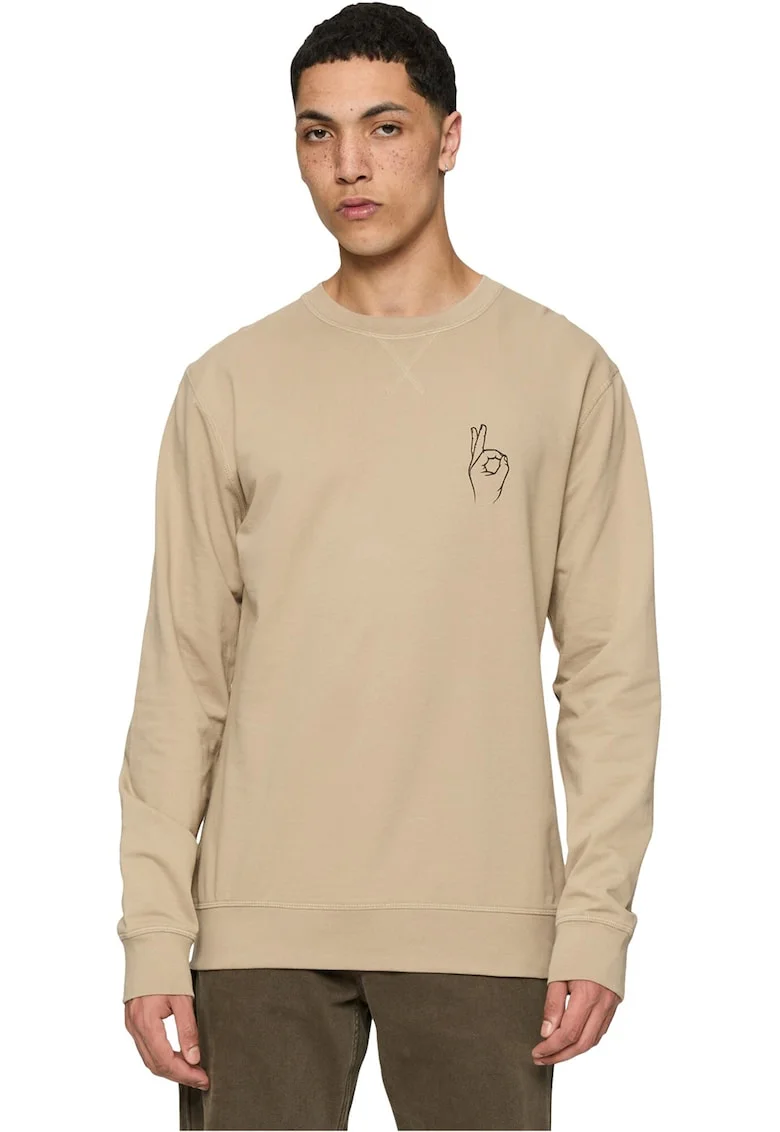 Bluza de trening unisex de bumbac cu decolteu la baza gatului, Maro nisip