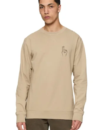 Bluza de trening unisex de bumbac cu decolteu la baza gatului, Maro nisip