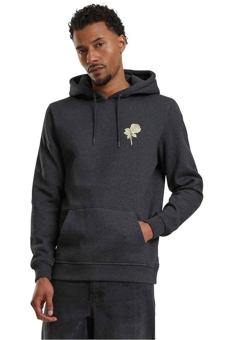 Hanorac unisex cu buzunar kangaroo si imprimeu grafic, Gri carbune