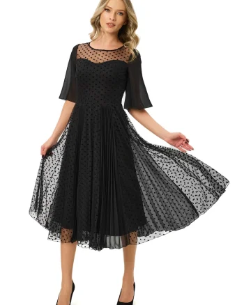 Rochie midi evazata, Negru