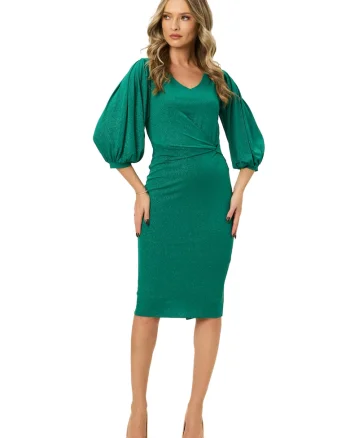Rochie midi cambrata, Verde persan