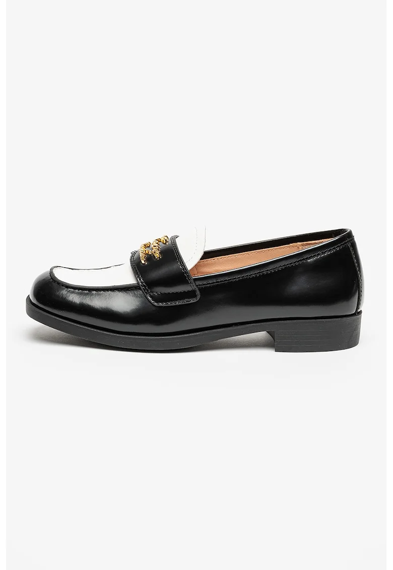 Pantofi loafer de piele cu segmet contrastant, Alb/Negru