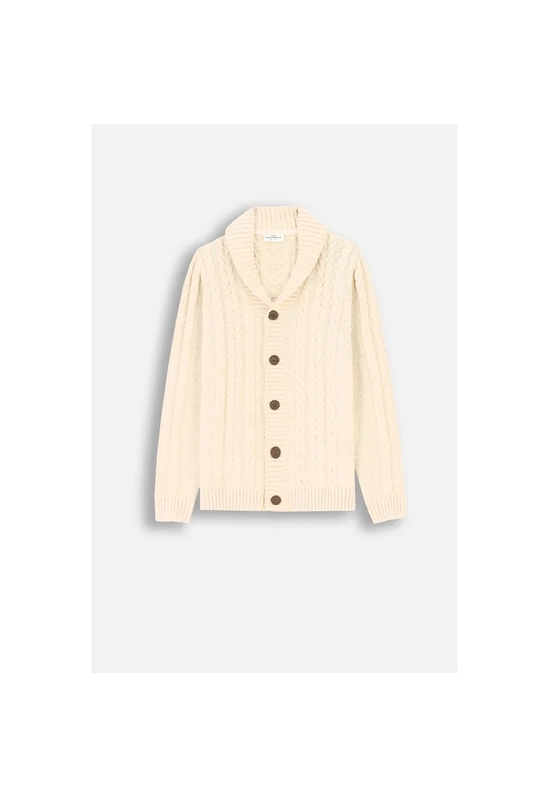 Cardigan cu nasturi si model cu torsade, Alb unt