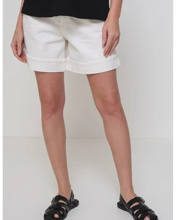 Pantaloni scurti din denim cu model uni, Alb murdar