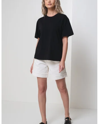 Tricou din bumbac cu decolteu la baza gatului, Negru