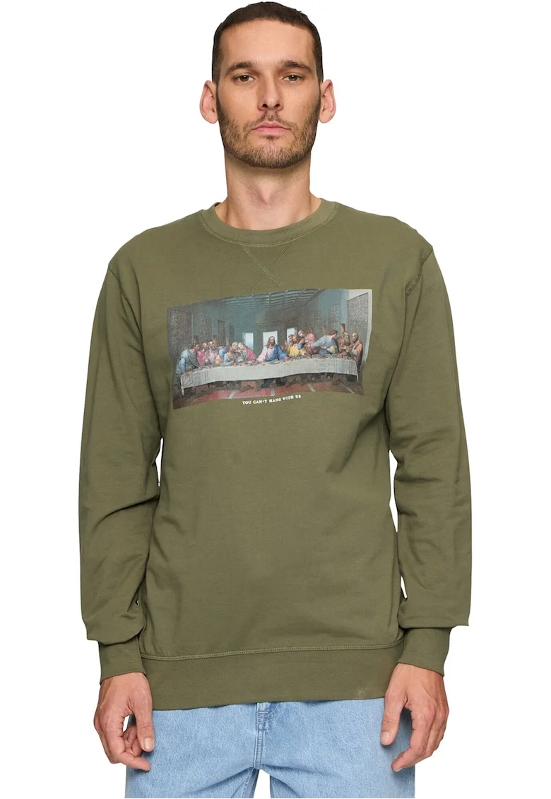 Bluza de trening unisex din bumbac cu imprimeu grafic, Verde masliniu