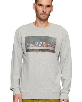 Bluza de trening unisex din bumbac cu imprimeu grafic, Gri deschis melange