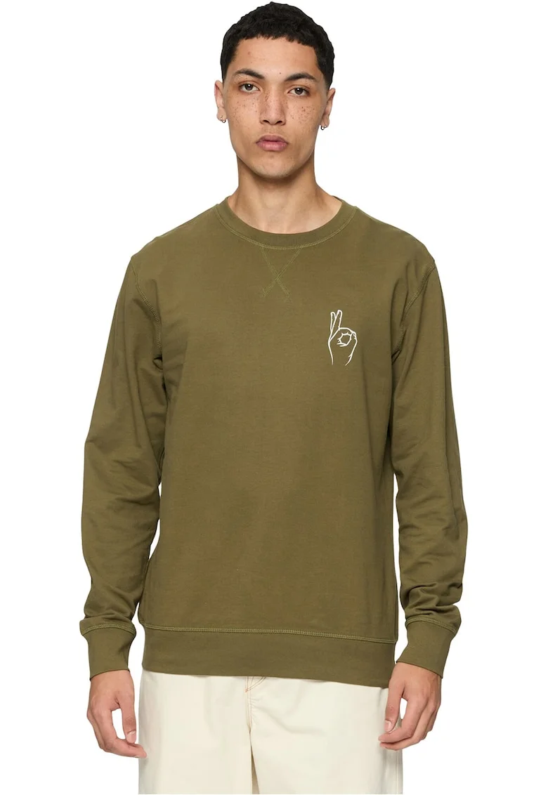 Bluza de trening unisex de bumbac cu decolteu la baza gatului, Verde masliniu