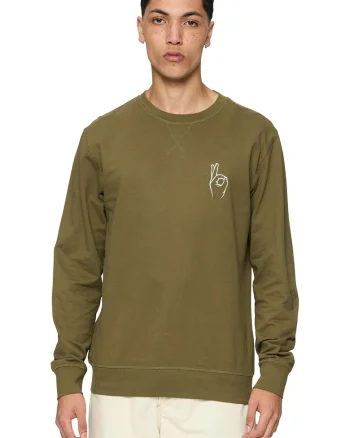 Bluza de trening unisex de bumbac cu decolteu la baza gatului, Verde masliniu