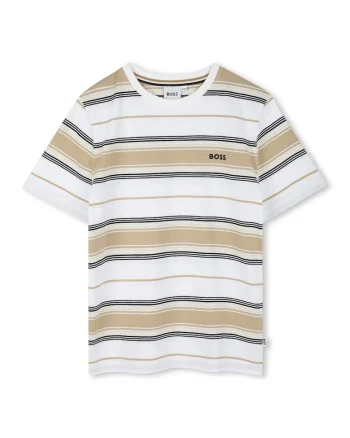 Tricou din bumbac cu model in dungi, Alb/Bej deschis