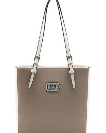 Geanta shopper de piele ecologica cu doua nuante, Maro taupe deschis