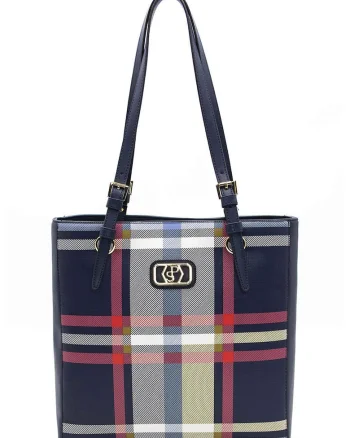 Geanta tote cu model, Alb/Roz/Bleumarin