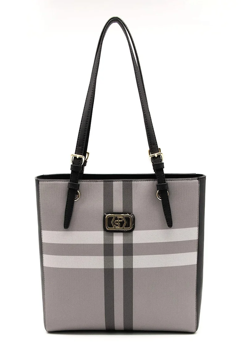 Geanta shopper de piele ecologica, Negru/Gri