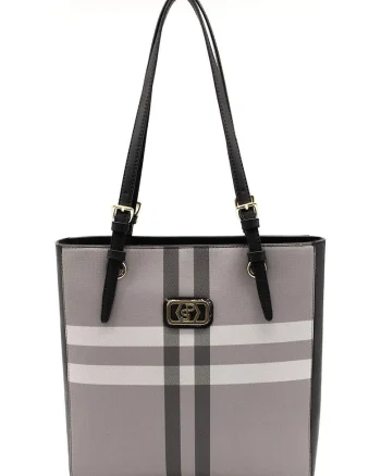 Geanta shopper de piele ecologica, Negru/Gri