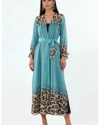 Rochie plaja  maxi, voal multicolor, cu curea,