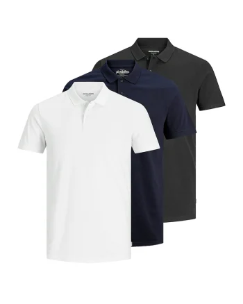 Set de tricouri polo - 3 piese, Alb/Negru/Bleumarin