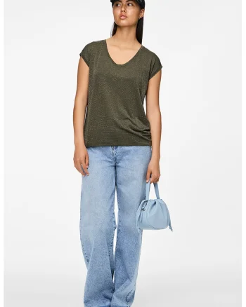 Tricou lejer cu insertii stralucitoare Billo, Auriu/Kaki inchis